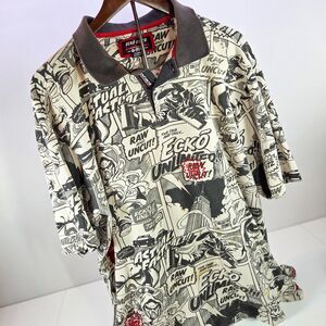 Ecko Unltd Polo Shirt Men’s XL Comic Graffiti All Over Print Vintage Y2K Marc Ec